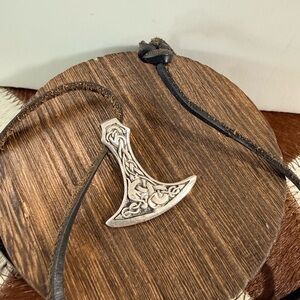 925, Norse, Viking Mjolnir Axe Pendant Necklace - 24” Leather Cord